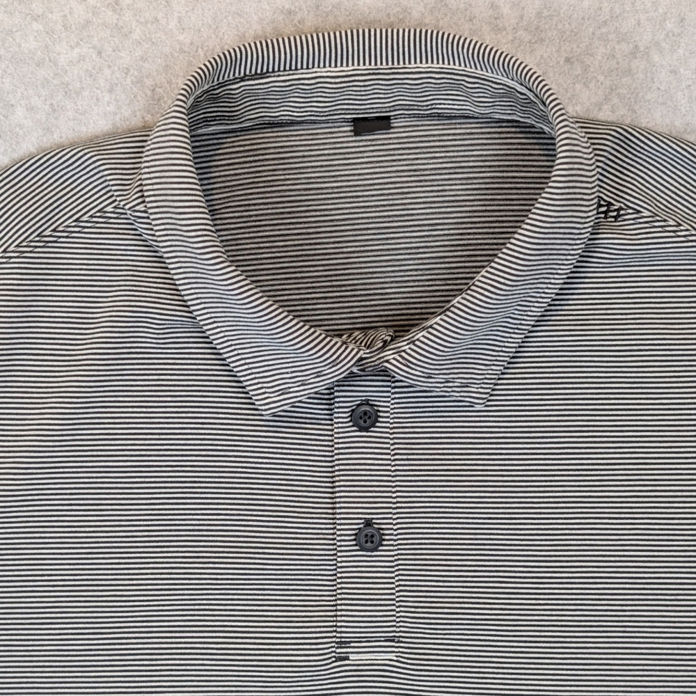 Lululemon Evolution Black and White Striped Golf Polo Shirt